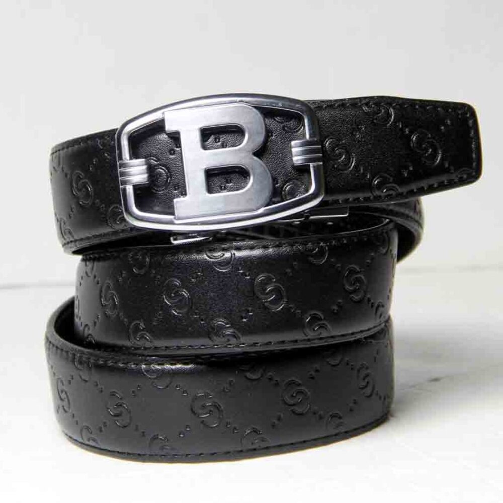 B Mongram Buckle Reversible Dress Belt Black Men's Size 38